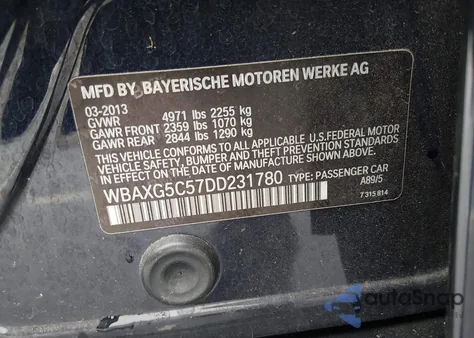 2013 BMW 528I z USA, uszkodzony, nr VIN WBAXG5C57DD231780